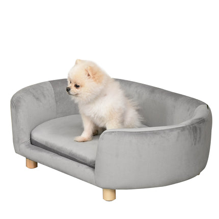 Helles, graues Samt-Schlafsofa für Haustiere, Schaumstoffkissen, 86x55x33 cm