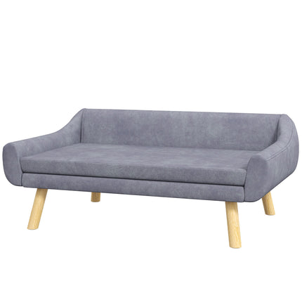 Pet Sofa in Grey Velvet, Removable Cushion, 102 x 58.5 x 42.5 cm