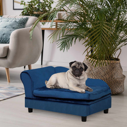 Pet Sofa with Storage and Removable Cushion, Plush Cover, Up to 15 kg, Blue