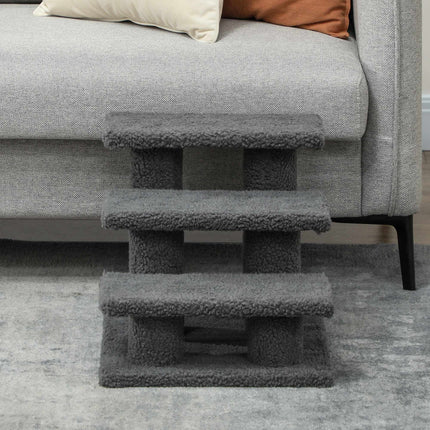 Pet Staircase with 3 Steps, Dark Gray Plush, 45x35x34 cm