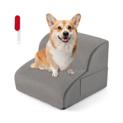 Haustiertreppe, 2-stufig, Schaumstoff, rutschfest, 20kg Tragkraft, Grau