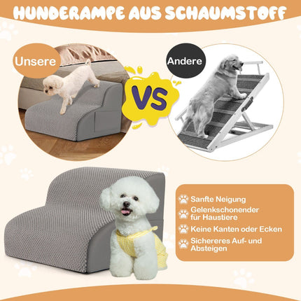 Haustiertreppe, 2-stufig, Schaumstoff, rutschfest, 20kg Tragkraft, Grau