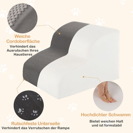 Haustiertreppe, 2-stufig, Schaumstoff, rutschfest, 20kg Tragkraft, Grau