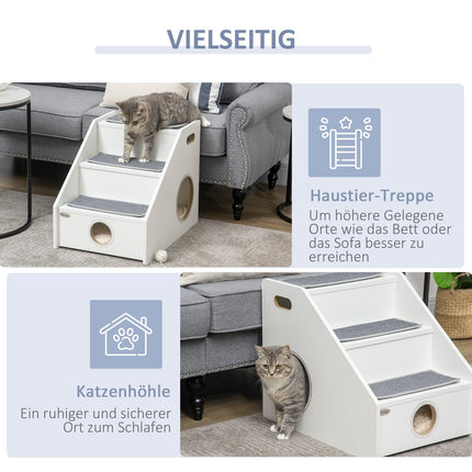 Haustiertreppe 3-stufige Rampe mit Höhle und rutschfesten Plüschmatten