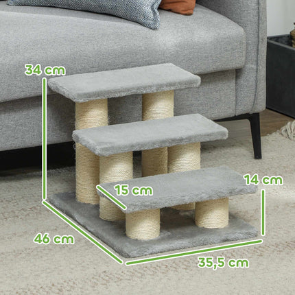 Pet Stairs 3 Steps, 34 cm High, Grey Plush