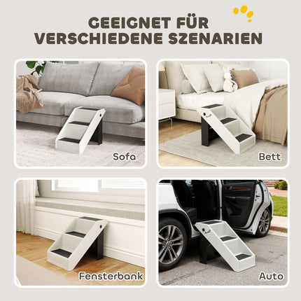 Haustiertreppe, 3 Stufen, faltbar, 36,5 cm, Cremeweiß