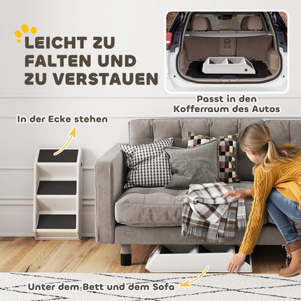 Haustiertreppe, 3 Stufen, faltbar, 36,5 cm, Cremeweiß