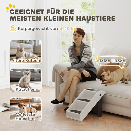 Haustiertreppe, 3 Stufen, faltbar, 36,5 cm, Cremeweiß