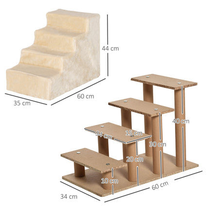 Haustiertreppe, 4-stufige Rampe mit abnehmbarem Bezug, Beige
