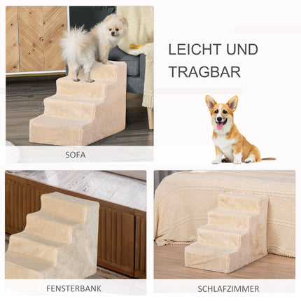 Haustiertreppe, 4-stufige Rampe mit abnehmbarem Bezug, Beige