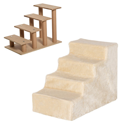 Haustiertreppe, 4-stufige Rampe mit abnehmbarem Bezug, Beige