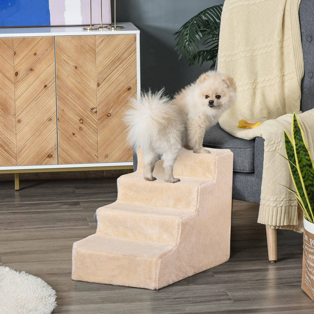Haustiertreppe, 4-stufige Rampe mit abnehmbarem Bezug, Beige