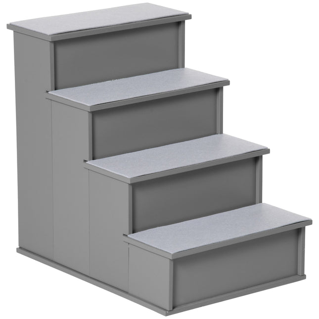 Haustiertreppe, 4 Stufen, Plüschteppich, 30 kg Tragkraft, Grau