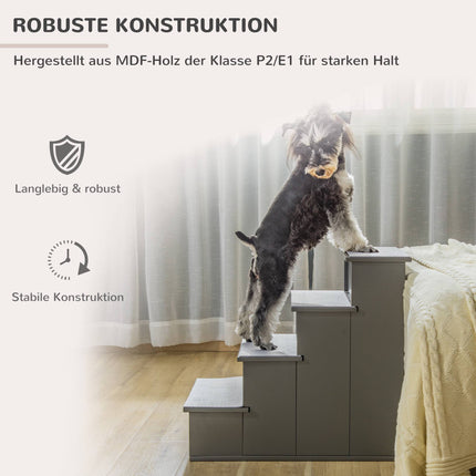 Haustiertreppe, 4 Stufen, Plüschteppich, 30 kg Tragkraft, Grau