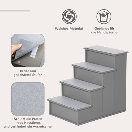 Haustiertreppe, 4 Stufen, Plüschteppich, 30 kg Tragkraft, Grau