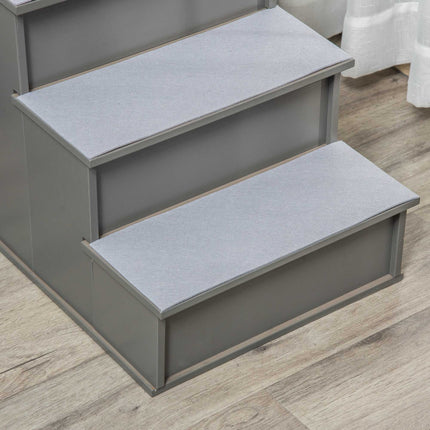 Haustiertreppe, 4 Stufen, Plüschteppich, 30 kg Tragkraft, Grau