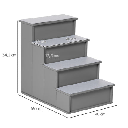 Haustiertreppe, 4 Stufen, Plüschteppich, 30 kg Tragkraft, Grau