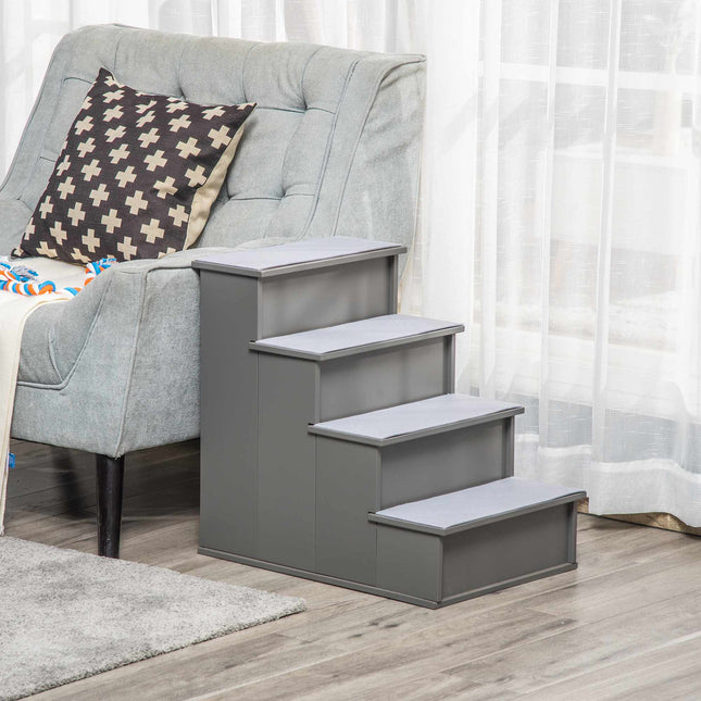 Haustiertreppe, 4 Stufen, Plüschteppich, 30 kg Tragkraft, Grau
