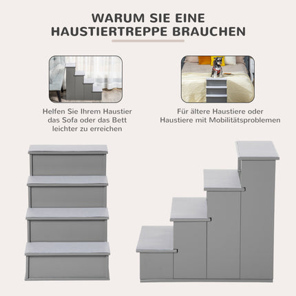 Haustiertreppe, 4 Stufen, Plüschteppich, 30 kg Tragkraft, Grau