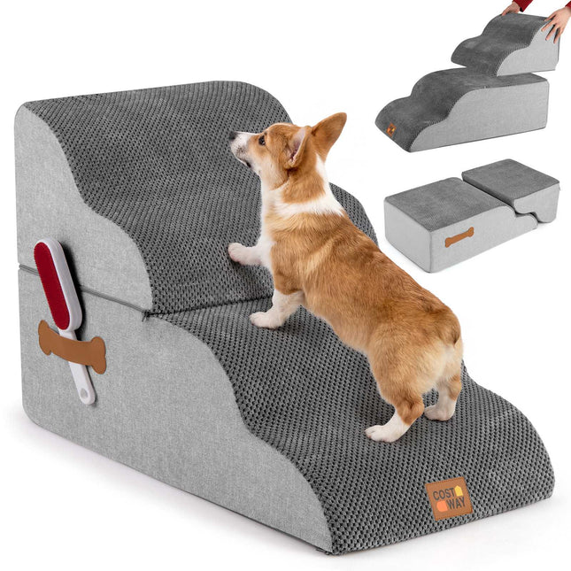 Haustiertreppe 4 Stufen, umwandelbares Bett, rutschfest, Grau