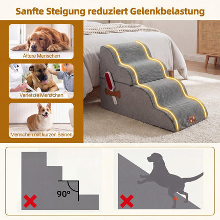 Haustiertreppe 4 Stufen, umwandelbares Bett, rutschfest, Grau
