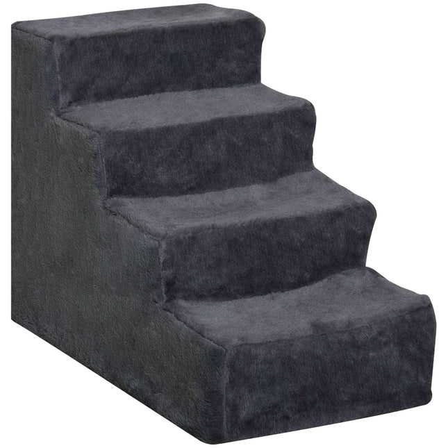Haustiertreppe, 4 Stufen, abnehmbarer Bezug, Dunkelgrau, 44 cm