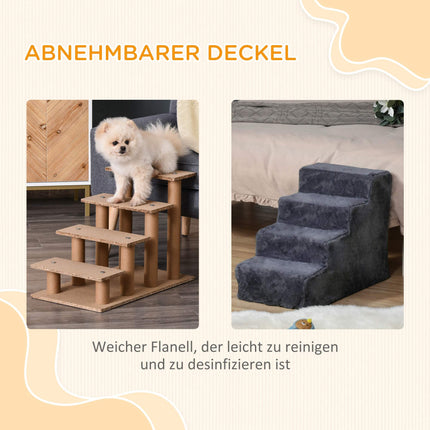 Haustiertreppe, 4 Stufen, abnehmbarer Bezug, Dunkelgrau, 44 cm