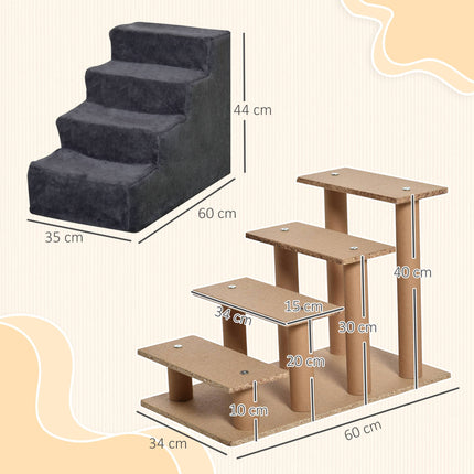 Haustiertreppe, 4 Stufen, abnehmbarer Bezug, Dunkelgrau, 44 cm