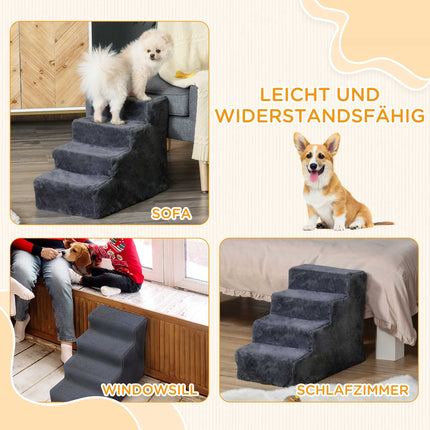 Haustiertreppe, 4 Stufen, abnehmbarer Bezug, Dunkelgrau, 44 cm
