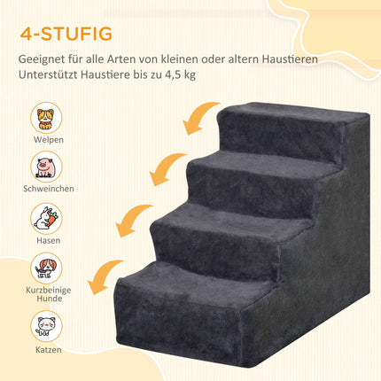 Haustiertreppe, 4 Stufen, abnehmbarer Bezug, Dunkelgrau, 44 cm