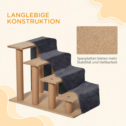Haustiertreppe, 4 Stufen, abnehmbarer Bezug, Dunkelgrau, 44 cm