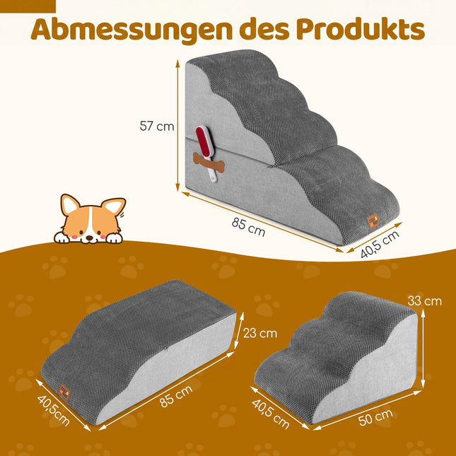 Haustiertreppe 5 Stufen, 50 cm hoch, grau, waschbarer Bezug