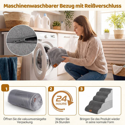 Haustiertreppe 5 Stufen, 50 cm hoch, grau, waschbarer Bezug