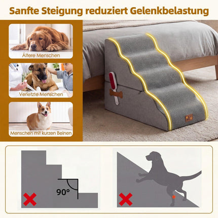 Haustiertreppe 5 Stufen, 50 cm hoch, grau, waschbarer Bezug