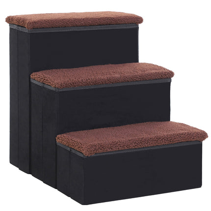 Foldable pet ladder with storage - 3 steps, MDF, black