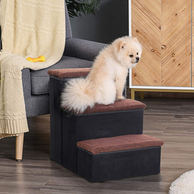Faltbare Haustiertreppe mit Stauraum – 3 Stufen, MDF, schwarz