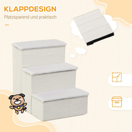 Klappbare Haustiertreppe mit Stauraum, 3 Stufen, MDF, weiß