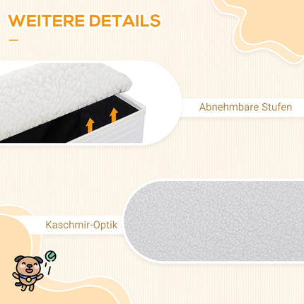 Klappbare Haustiertreppe mit Stauraum, 3 Stufen, MDF, weiß