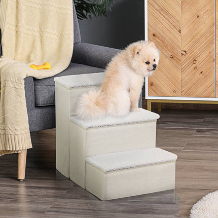 Klappbare Haustiertreppe mit Stauraum, 3 Stufen, MDF, weiß