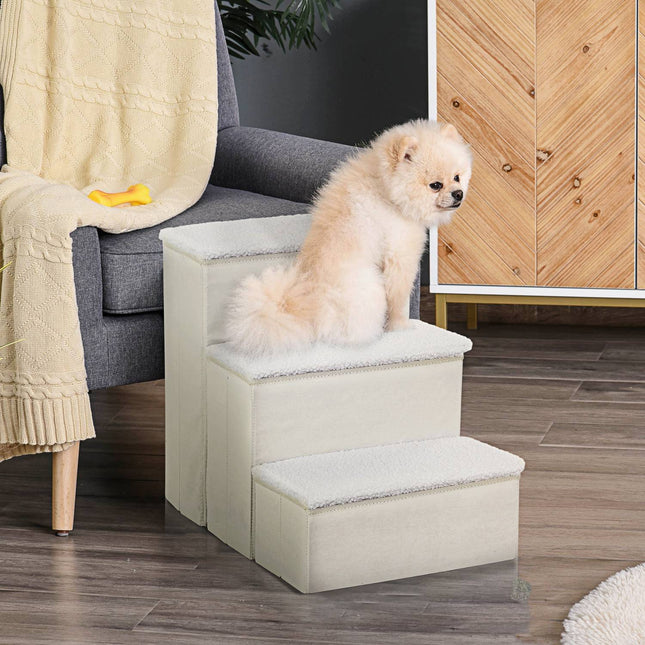 Klappbare Haustiertreppe mit Stauraum, 3 Stufen, MDF, weiß