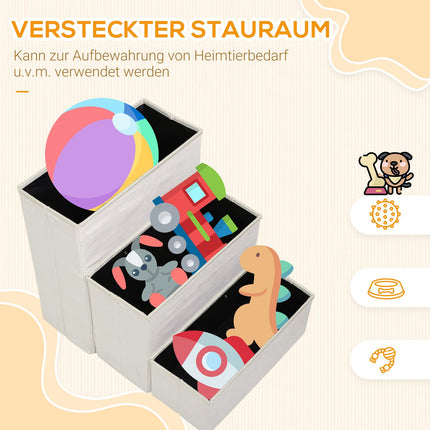 Klappbare Haustiertreppe mit Stauraum, 3 Stufen, MDF, weiß
