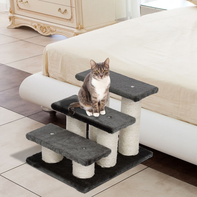 Animal stairs for cats and dogs, 3-step plush, dark gray 45x35x34 cm