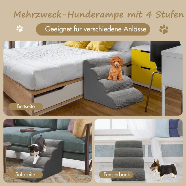 Haustiertreppe, rutschfeste 4-stufige Hunderampe aus Schaumstoff, 72 x 41 x 51 cm, Grau