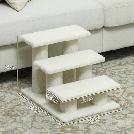 Pet Stairs with 3 Plush Steps, Beige, 45 x 35 x 34 cm