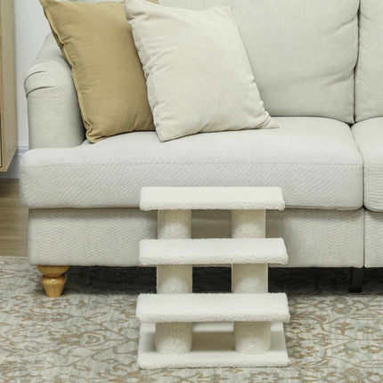 Pet Stairs with 3 Plush Steps, Beige, 45 x 35 x 34 cm