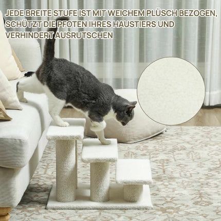 Pet Stairs with 3 Plush Steps, Beige, 45 x 35 x 34 cm