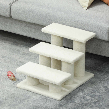 Pet Stairs with 3 Plush Steps, Beige, 45 x 35 x 34 cm
