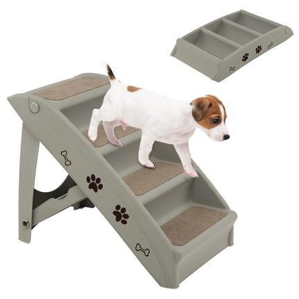 Haustiertreppe mit 4 Stufen, tragbare Kletterleiter, sichere Hunderampe, 62,5 x 38 x 49 cm, Grau