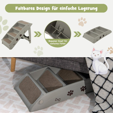 Haustiertreppe mit 4 Stufen, tragbare Kletterleiter, sichere Hunderampe, 62,5 x 38 x 49 cm, Grau
