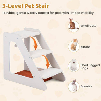 Pet Stairs with Bed, 3 Steps, Foam Padded, 54x33x48 cm